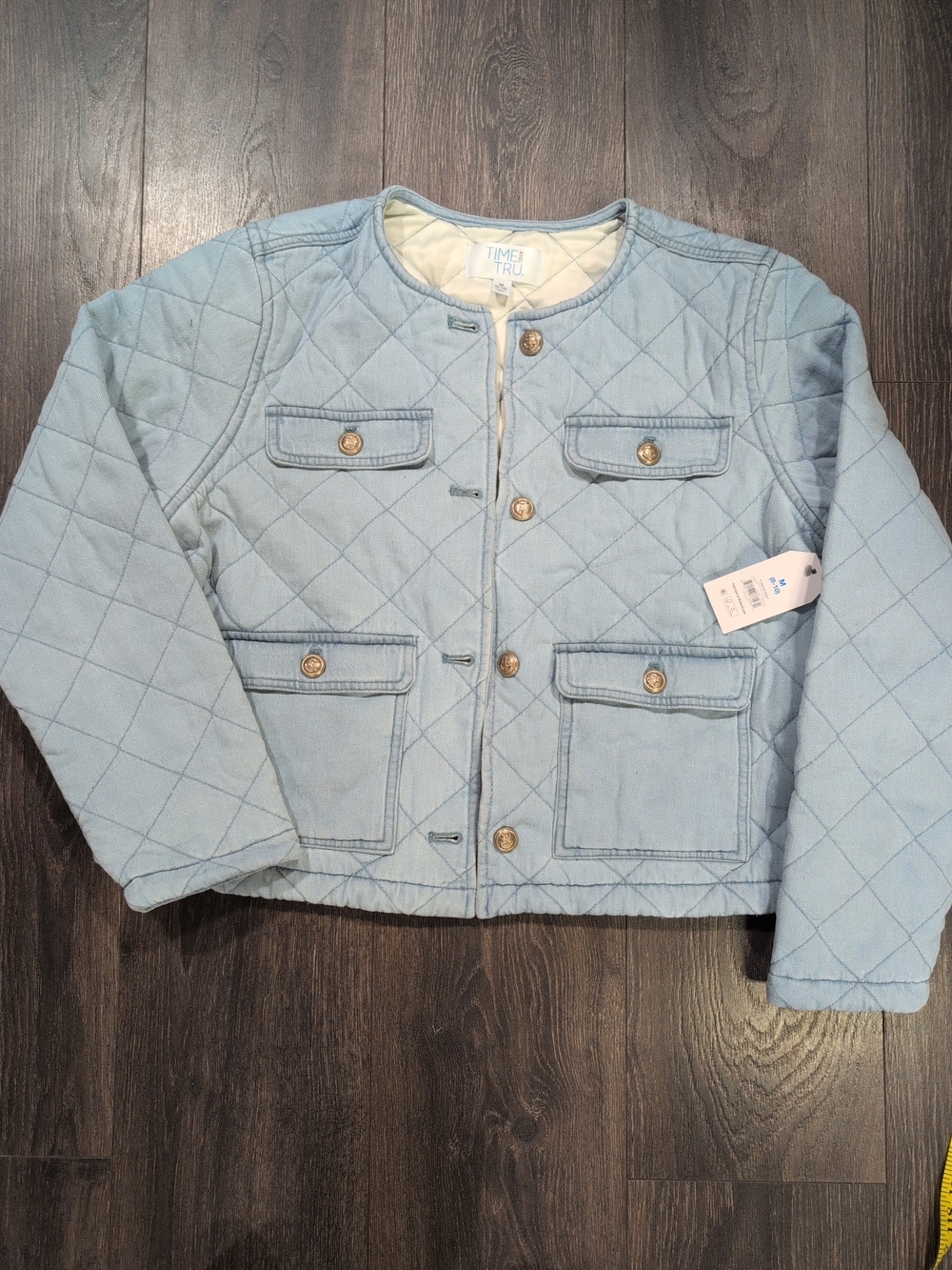 Women's Quilted Light Wash Cotton Collarless Neckline Snap Coastal Shacket M NWT